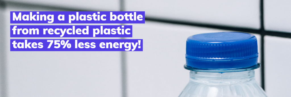 Making a plastic bottle from recycled plastic takes 75% less energy!